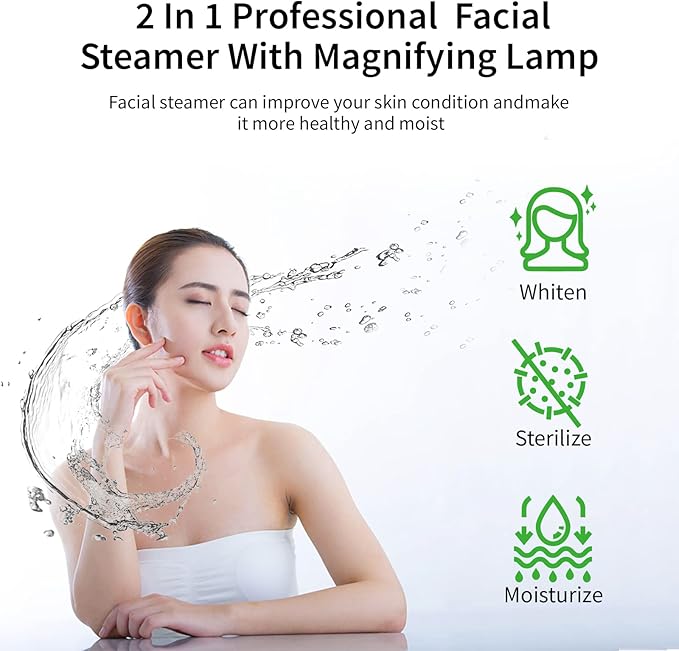 Winado 2 in 1 Facial Steamer with 5X Magnification Light, Deep Cleaning for Personal Skin Care, Beautician Steamer Professional Humidifier Facial Spa Mist Steam for Home & Beauty Salon, White-VivaGrace Women