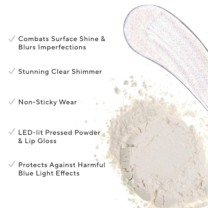 Mirabella Glow Duo, LED Lit Lip Gloss & Hyaluronic Pressed Powder Gift Set - Universal Pressed Powder with LED Light & Mirror - Talc-Free, Paraben & Gluten Free-VivaGrace Women