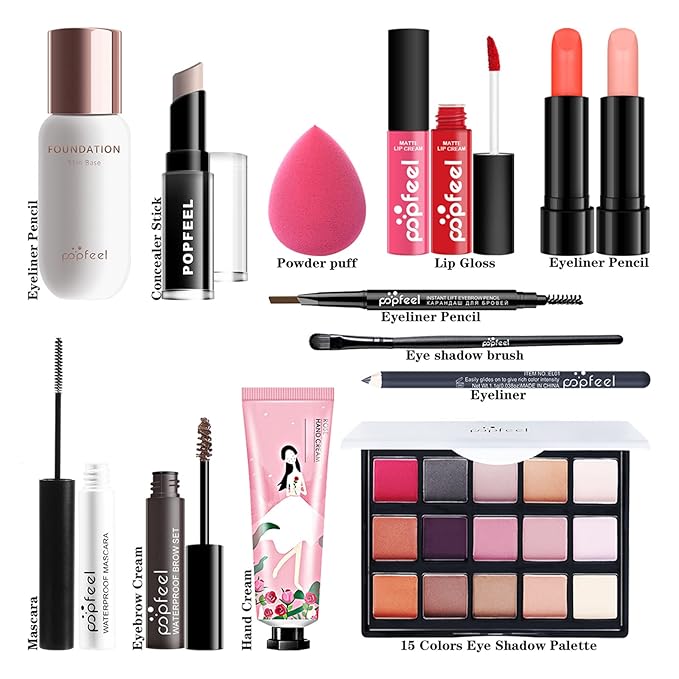 All In One Makeup set, Cosmetic, Makeup kits for teenagers 14-16, Makeup kit for women full kit, Include Eyeshadow Palette Lipstick Eyebrow Pencil Brush(14pcs)-VivaGrace Women