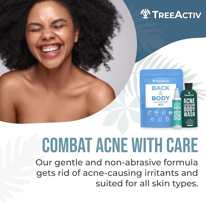 TreeActiv 90-Day Body Acne Treatment Kit, Salicylic Acid Acne Body Spray, Exfoliating Body Acne Wash, Body Acne Treatment for Back, Chest and Butt Acne Removal, Back Acne Treatment For Women and Men-VivaGrace Women