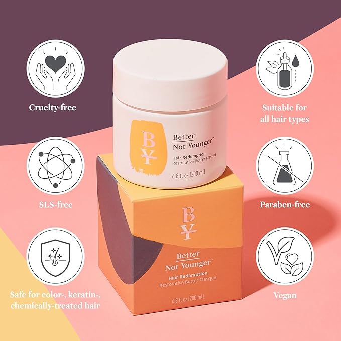Better Not Younger Restorative Butter Hair Masque 6.8 fl oz - Hair Repair Mask with Plant-Based Butters, Biotin, Argan & Caffeine for Women Over 40 - Restores Moisture, Adds Volume & Boosts Shine-VivaGrace Women