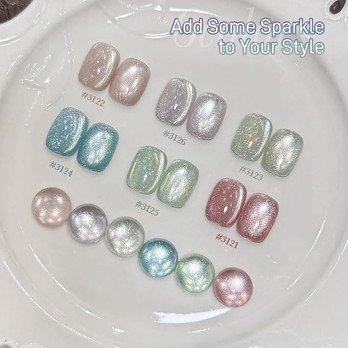 GAOY Unique Cat Eye Gel Polish Kit with Magnet, 6 Colors Glitter Nail Polish Set, Summer Nail Art, Soak Off UV Cure Gel for DIY Manicure at Home and Salon