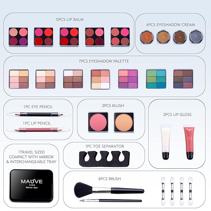 Makeup Kit for Girls and kids 8-12 Carry All Makeup Train Case with Pro Makeup for Teens Women Full Starter Cosmetics Set (SILVER)-VivaGrace Women