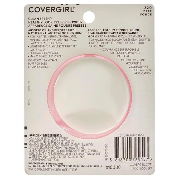 COVERGIRL COVERGIRL Clean Fresh Pressed Powder, Deep, 0.35 Ounce, 220 Deep (99350052598)-VivaGrace Women