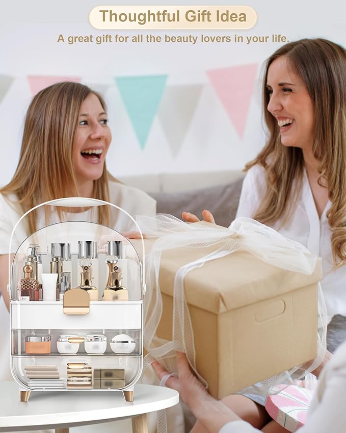 Makeup Organizer, Skincare Holder Bathroom Counter Organizer, Storage Box Cosmetic Display Cases, Teen Girl Gifts Trendy Stuff Make up Organizers for Vanity, Dresser, Countertop (Rose Gold)-VivaGrace Women