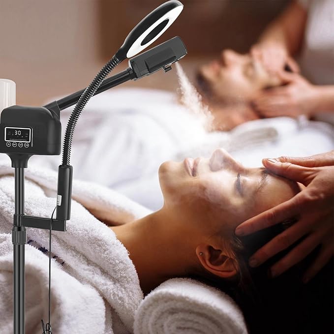 Professional Facial Steamer 2 in1 Steamer for Face 5X LED Magnifying Lamp Facial Steamer for Esthetician Beauty Face Equipment Use at Home or Salon(Black)-VivaGrace Women