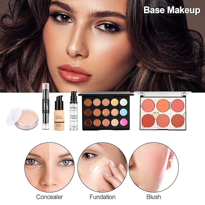Fenshine Makeup Set,Make Up Starter Kit With Storage Bag Portable Travel Make Up Palette Eyeshadow Foundation Lip Gloss for Teenage & Adults (Type B)-VivaGrace Women