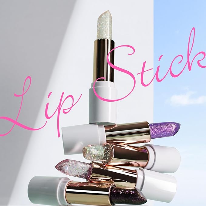 Purple Shimmer Lipstick,Ph Mood Magic Color Changing Lip Balm Plumping Glimmer Glow Lipstick Hydrating Lip Glow Oil Lasting Tinted Lip Balm Moisturizing Lips Care Temperature Jelly Lipstick(5#)-VivaGrace Women