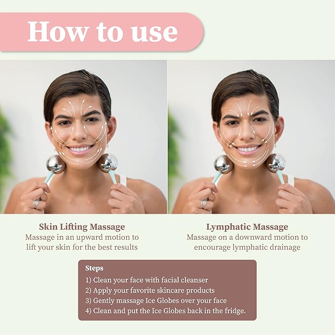 Facial Ice Globes for Face - 360 Stainless Steel face wand Globes Massager For Puffy Eyes & Dark Circles, Stimulates Collagen to Tighten Skin & Shrink Pores, Enhance Circulation & Smooth Looking Skin-VivaGrace Women