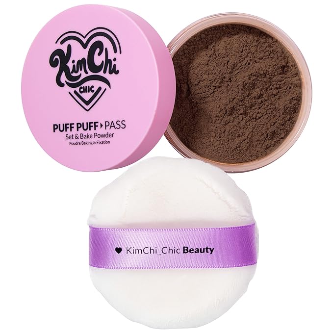 Kimchi Chic Beauty Puff Puff Pass Set and Bake Powder, Loose Face Powder with Extra Fluffy Setting Powder Puff, Soft Brown Face Makeup for Uneven Skin Tone, 08 Chocolate-VivaGrace Women