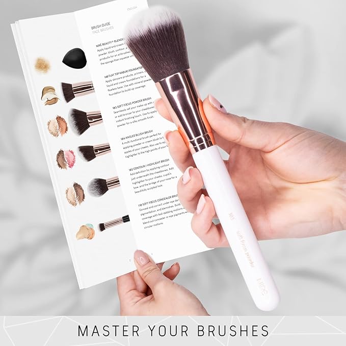 Niré Beauty White 15piece Award Winning Professional Makeup Brush Set: Vegan Makeup Brushes with Case, Makeup Sponge, Cleaner, Guide, Gift Box-VivaGrace Women