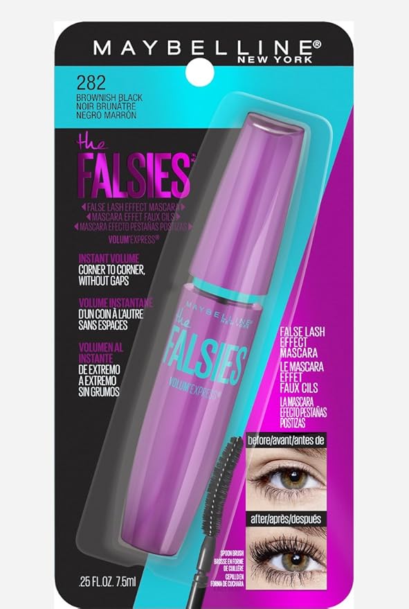 Maybelline Volum' Express The Falsies Washable Fiber Mascara, Volumizing and Separating Make Up Formula, Brownish Black, 1 Count