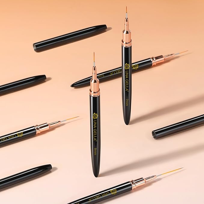 UNA GELLA Metallic Nail Art Brushes, Liner Pens Set 5Pcs Black Color For Nail Art Gel Polish - Thin Detail Nail Art Design Painting Brush Set For Nails Gel Fine Drawing Nail Tools Sizes 7/9/11/15/25mm-VivaGrace Women