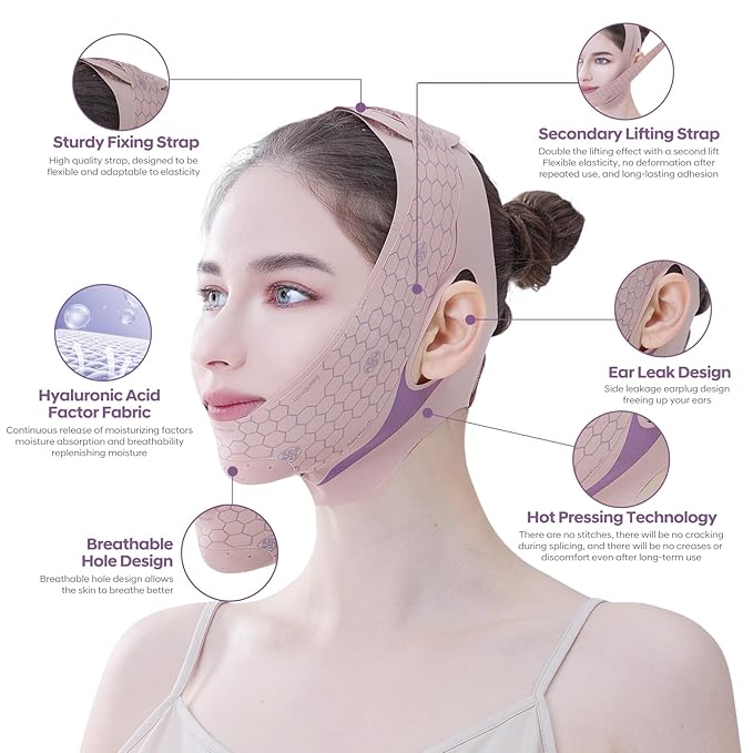 V Line Lifting Mask Chin strap for sleeping, Reusable Face Slimming Strap, V Line Mask, Face Lift Prevent Sagging, V Line Lifting Mask for Women,Jaw Exerciser,Pink-VivaGrace Women