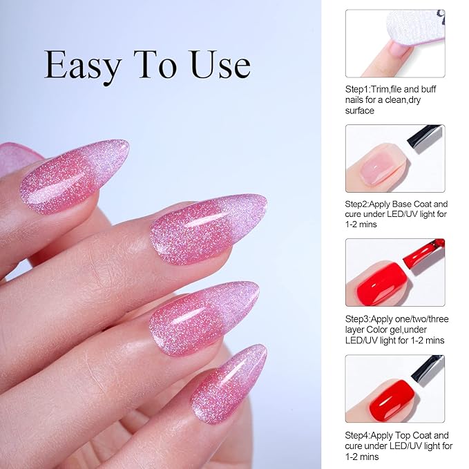 Imtiti Iridescent Glitter Translucent Orchid Pink Gel Polish, UV LED Soak Off Clear Sparkle Pink Gel Nail Polish, Shimmer Glitter Pink Gel Polish 1Pcs