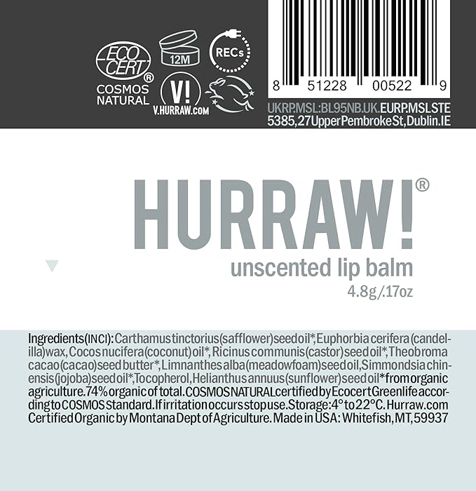 Hurraw! Unscented Lip Balm, 3 Pack: Organic, Certified Vegan, Cruelty and Gluten Free. Non-GMO, 100% Natural Ingredients. Bee, Shea, Soy and Palm Free. Made in USA-VivaGrace Women