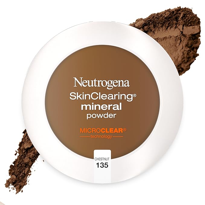Neutrogena SkinClearing Mineral Acne-Concealing Pressed Powder Compact, Shine-Free & Oil-Absorbing Makeup with Salicylic Acid to Cover, Treat, & Prevent Breakouts, Chestnut 135,.38 oz-VivaGrace Women