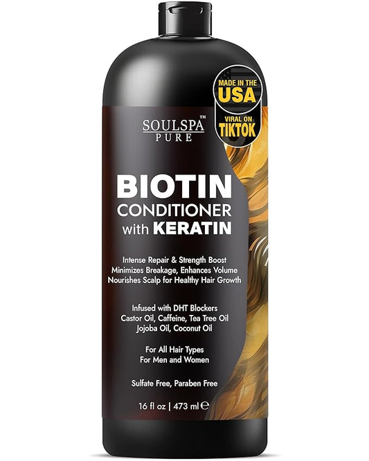 Biotin Conditioner with Keratin - Intense Repair & Strength Boost Formula - Nourishes Scalp for Healthy Hair Growth, with Tea Tree Oil & DHT Blockers, for Men & Women, 16 fl oz - SOULSPA PURE-VivaGrace Women