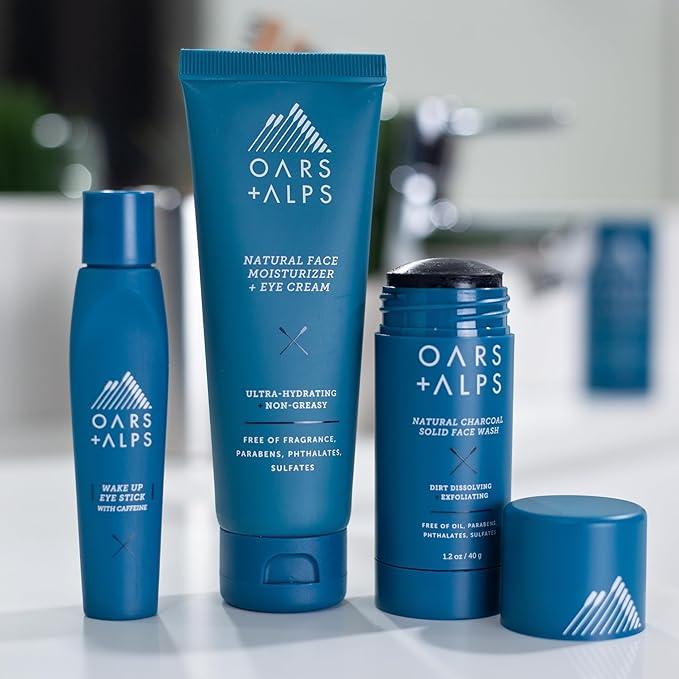 Oars + Alps Men's Skin Care Kit, Gift Set Includes Face Wash, Eye Roller, and Moisturizer, Vegan and Gluten Free, Travel Size & TSA Approved, 3 Items Total-VivaGrace Women