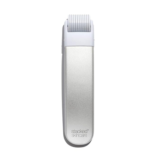 StackedSkincare Microneedling Roller with Replaceable 0.2mm Stainless Steel Needle Head - Gentle Micro Needle Roller for Face, Scalp & Body - Ergonomic Aluminum Handle for Smooth, Even, Radiant Skin-VivaGrace Women