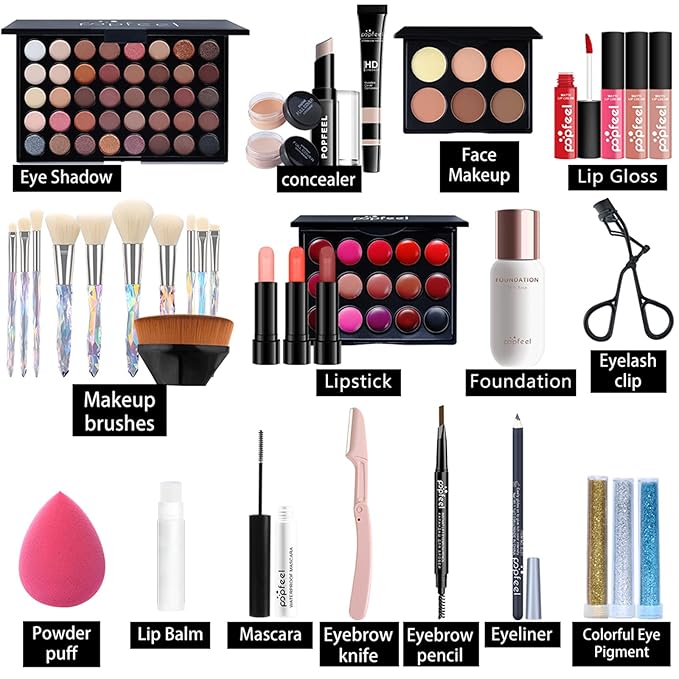 All-in-One Makeup Gift Set Carry All Makeup Kit Women Full Kit With Makeup Bag Lipgloss Lipstick Concealer Blush Foundation Face Powder Eyeshadow Palette Cosmetic Palette #6-VivaGrace Women