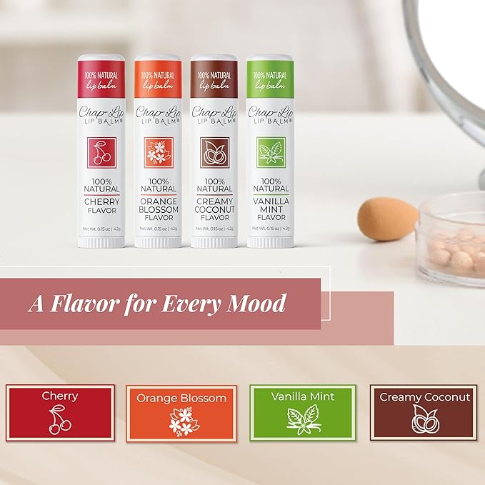 100% Natural Lip Balm Set, Hydrating and Moisturizing Beeswax Natural Flavor Assortment, Lip Moisturizer for Dry Lips, Cocoa Butter, Petroleum Free, 8 Count, 2 Pack-VivaGrace Women