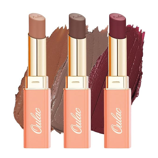 Oulac Color Rich Satin Lipstick Set For Women Nude Brown Lipsticks High Impact Lipcolor Tinted Lip Balm, Nourishing, Satin Finish, Moisturizing Creamy Formula, Vegan Gluten Free (10+12+13)-VivaGrace Women
