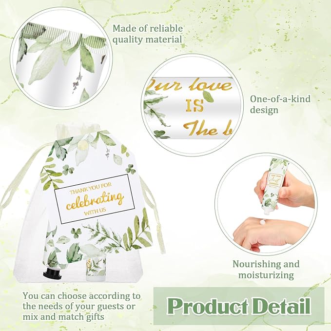 25 Set Wedding Lip Balms and Hand Cream Gift Set Include 25 Moisturizing Hand Care Cream 25 Lip Balms with Thank You Cards and Bags Bridesmaid Gift Set for Bridal Shower Wedding(Greenery)-VivaGrace Women
