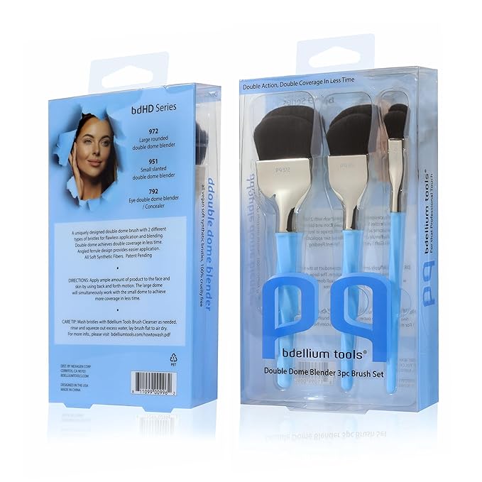 Bdellium Tools Professional Makeup Brush - Blue Double Dome Blender 3pc Brush Set-VivaGrace Women