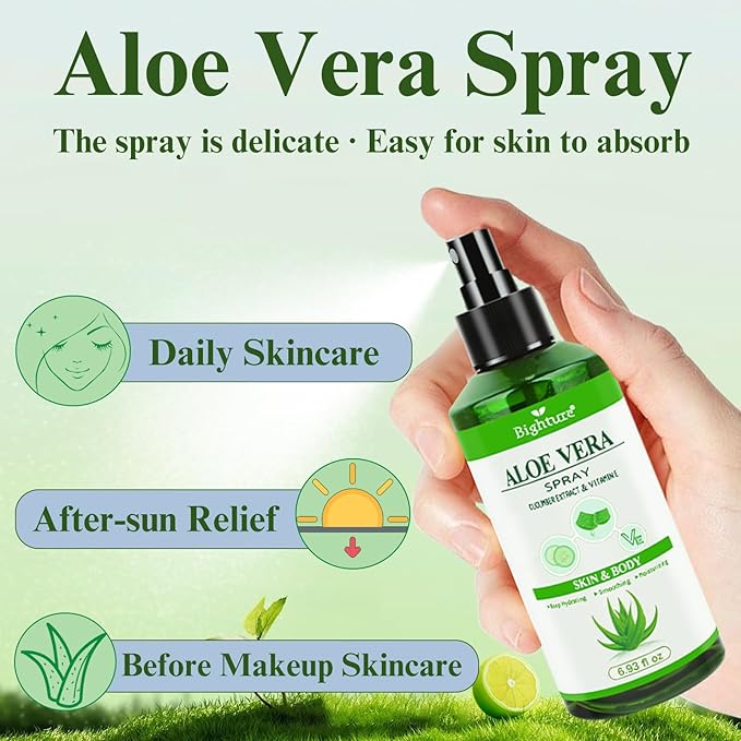 Aloe Vera Spray from Freshly Cut Pure Aloe, Aloe Vera Spray for Skin& Hair, Aloe Vera Spray for Sunburn Relief, 6.93oz, Absorbs Rapidly, Infused wirh Cucumber Essence-VivaGrace Women