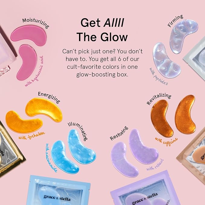 grace & stella Under Eye Mask Variety Pack - 18 Pairs of Under Eye Patches for Dark Circles - With 6 Colors (3 Pairs/Color) - Gel Masks Puffy Eyes for Women - Vegan Cruelty Free Bridesmaid Gifts-VivaGrace Women