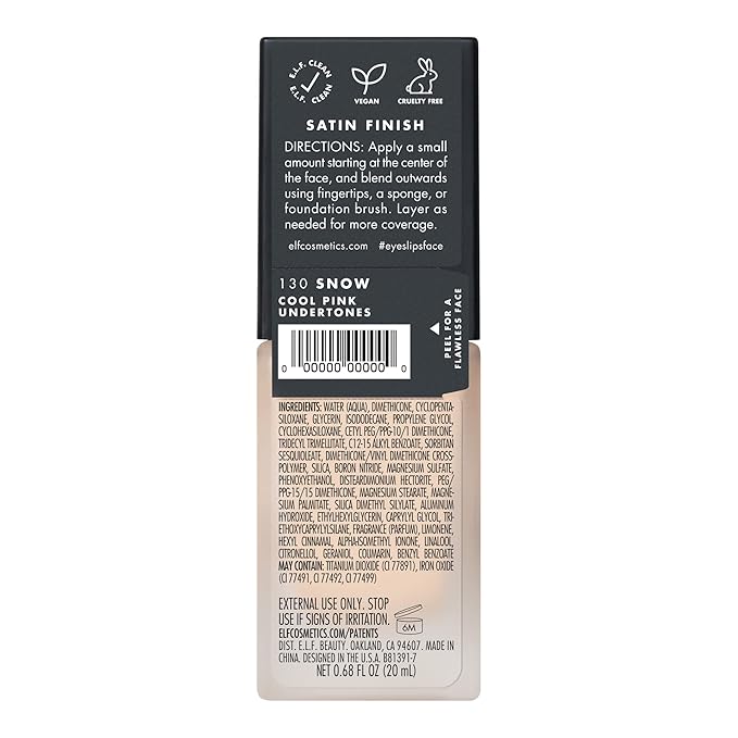 e.l.f. Flawless Finish Foundation, Lightweight & Medium Coverage, Semi-Matte Finish, Snow, 0.68 Fl Oz (20mL)-VivaGrace Women