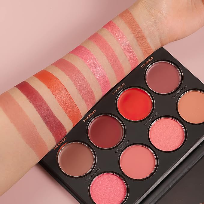 8 Colors Blush and Highlighter Palette, 2-in-1 Contour Makeup Palette, Lightweight, Blendable, Natural Radiance, Face Palette Holiday Gift Set for Women-VivaGrace Women