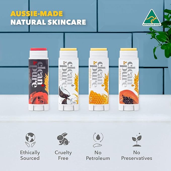 Lip Balm 4-Pack (Coconut) | Lip Care Set With 100% All Natural Beeswax | Vitamin E Oil | Flavored Lip Balm for Dry, Chapped Lips | Made in Australia-VivaGrace Women