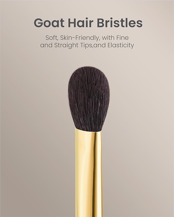Desert Oak Series Highlighter & Setting Brush - Grade-A Fine LambsGoat Hair for Airbrushed Finish, Multi-Use for Cheeks/Nose/Under-Eyes, Ebana Handle & Brass Ferrule (CM 165)-VivaGrace Women
