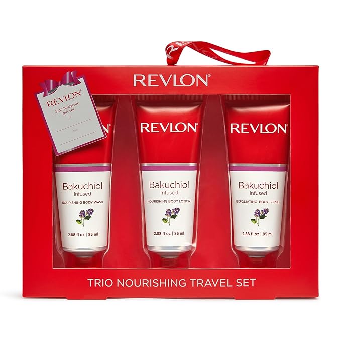 REVLON Get Carried Away Trio Nourishing Travel Set, Bakuchiol Infused, Nourishing Body Wash, Body Lotion, Exfoliating Body Scrub, 3 Count (2.88 fl oz)-VivaGrace Women