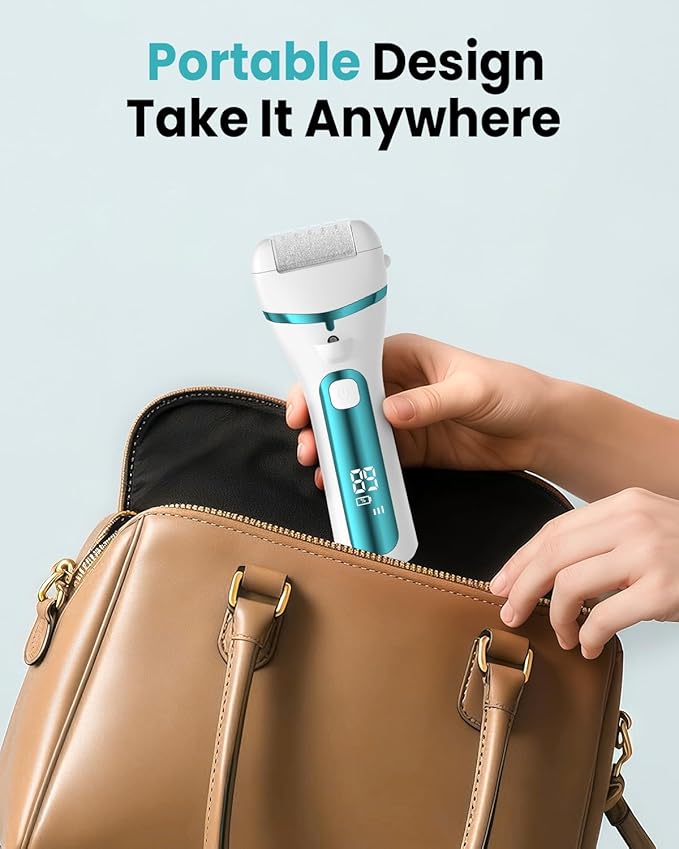 PUBOO Foot Callus Remover Electric 10000 RPM 3-Speed IPX7 Rechargeable Pedicure Kit for Hard Skin Women & Men. Portable Multi-Roller File Grinder Sander Scrubber with LED Display for Wet & Dry Feet-VivaGrace Women