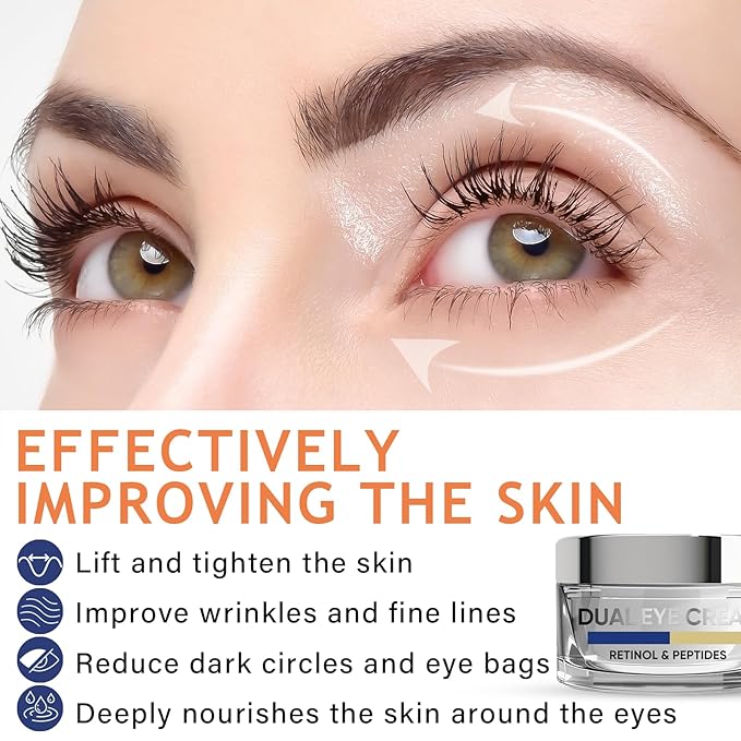 Eye Cream, Dual Eye Cream Anti Aging with Advanced Retinol and Peptides, Under Eye Cream for Dark Circles, Fine Lines, Puffiness and Bags Under Eyes-VivaGrace Women