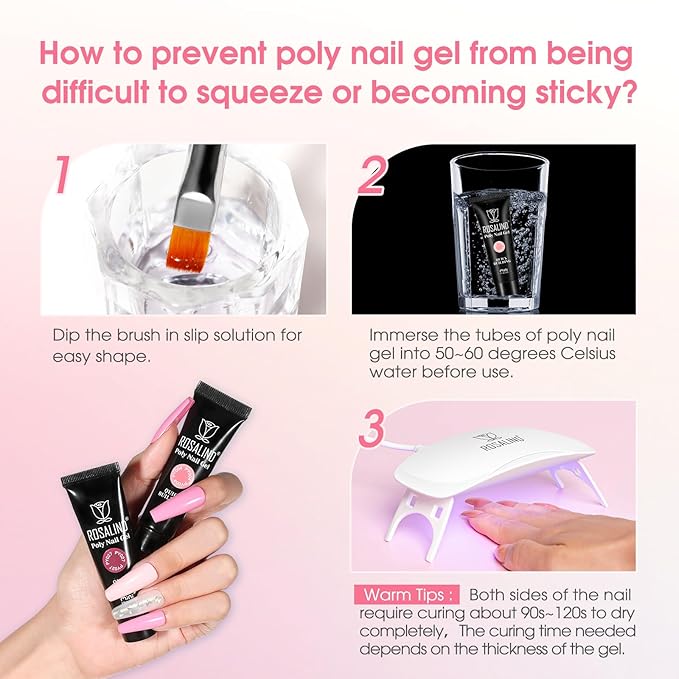 ROSALIND 14 Colors Poly Nail Gel Kit with Mini Nail Lamp Pink Brown Poly Nails Gel Kit Starter Kit With Slip Solution Kit Pink Extensions Gelfor Nail Manicure Beginner-VivaGrace Women