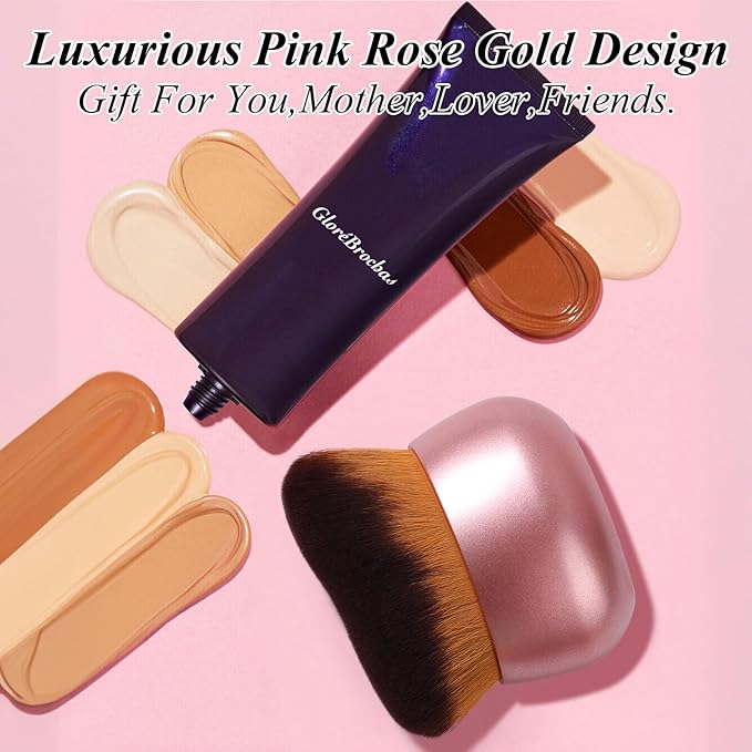 75MM Extra Large Self Tanner Kabuki Makeup Brush – Ultra Soft Dense Vegan Bristles for Body Makeup, Bronzer & Foundation–Applies Tanning Mousse, Lotion & Self Tanner–Rose Gold, Wet & Dry-VivaGrace Women