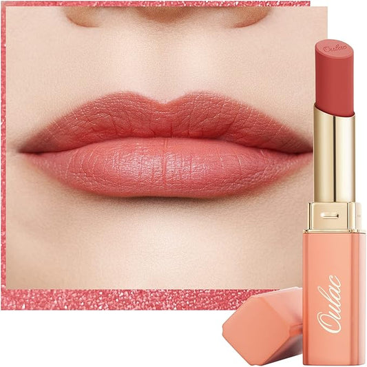 Oulac Nude Matte Lipstick for Women, Lipstick & Blush Duo, Peach Creamy Soft Satin Finish Lipsticks, Moisturising Formula, Rich Color Lightweight Lip Balm, Rose Oil, Vegan & Cruelty-Free| 3.6g (Y08)-VivaGrace Women