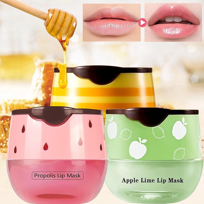 1PCS Lip Balm Honey Pot,Honey/Apple Lime Lip Mask Overnight Moisturizing Lip Balm,Hydrating Prevention Dry & Cracked Lip Exfoliator Lip Wrinkle Care Sleeping Lip Mask (Apple Lime)-VivaGrace Women