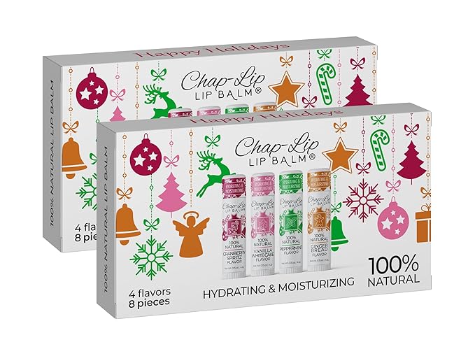 100% Natural Lip Balm Set - Beeswax Natural Christmas Gifts for Her - Lip Moisturizer for Dry Lips, Cocoa Butter - Petroleum Free, 8 Count, 2 Pack-VivaGrace Women