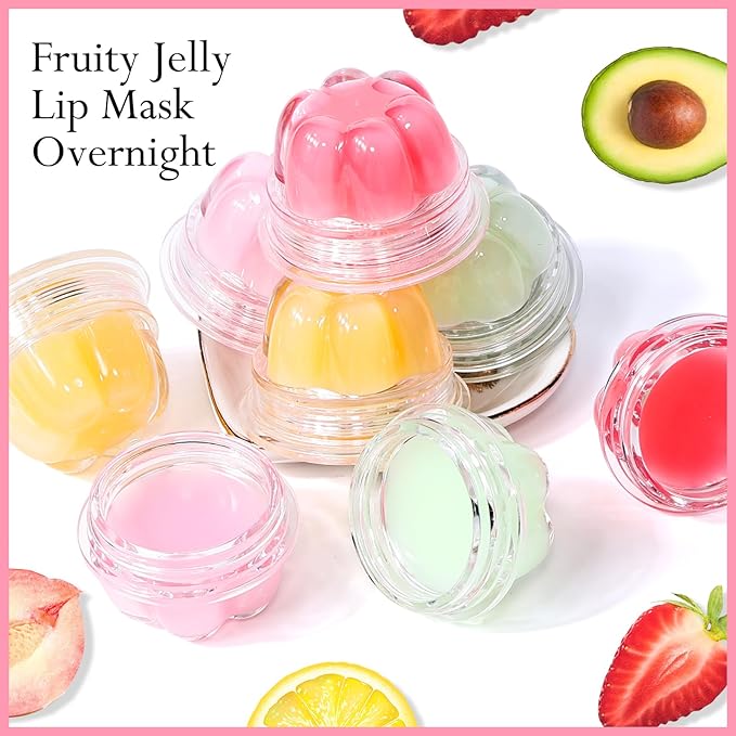 2Pc Jelly Lip Mask Overnight,Fruity Strawberry Lip Sleeping Mask Day Night Repair Kawaii Lip Balm Hydrate Plump Dry Lip Scrubs Exfoliator,Lip Care Lip Moisturizer with Collagen-Strawberry-VivaGrace Women