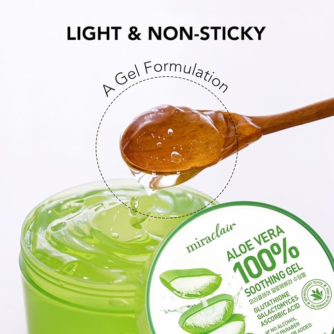 Aloe Vera Gel for Face, Skin, Hair & Sunburn Relief, Made with 100% Pure Aloe Gel for All Skin Types. Made in Korea. 300ml (10.1fl.oz) (2)-VivaGrace Women