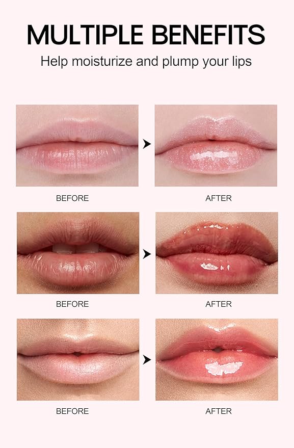 3 Colors Lip Plumping Booster, Spicy Lip Plumper Gloss Lip Oil, Ultra-Hydrating & Nourishing Glossy Finish Fuller Natural Lip Gloss, Plump & Pout Lip Plumper for Women Girls, Set #01,02,03-VivaGrace Women