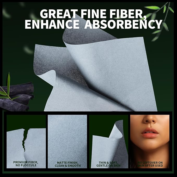 1200PCS Blotting Paper for Oily Skin, Natural Bamboo Charcoal Blotting Paper, 100 * 70MM Large Oil Blotting Sheets for Face, Makeup-VivaGrace Women