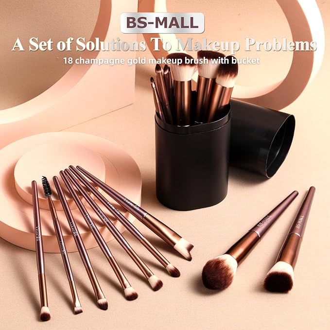 BS-MALL Makeup Brush Set 18 Pcs Premium Synthetic Foundation Powder Concealers Eye shadows Blush Makeup Brushes with black case (B-Brown)-VivaGrace Women