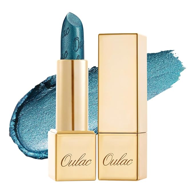 Oulac Metallic Green Lipstick for Women with Metallic 3D Shine, Lightweight Hydrating Formula, High-Impact Lip Color, Vegan Beauty, Full Coverage Lip Makeup, Turquoise (20)-VivaGrace Women