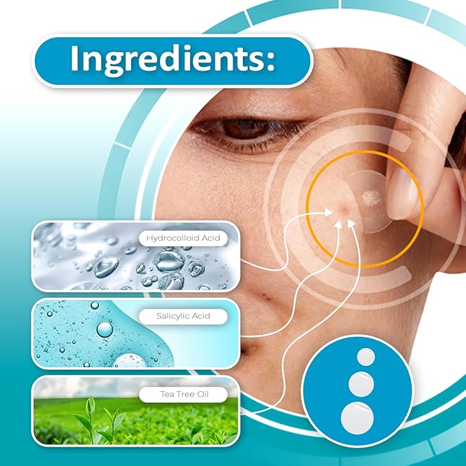Hydrocolloid Pimple Patches for Face - 36 Invisible Patches - Clear Acne Patches with Tea Tree Oil for Rapid Protection - Invisible Pimple Patches with Zero Residue for All Day Confidence